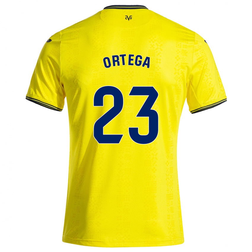 Femme Maillot Jordi Ortega #23 Jaune Noir Tenues Domicile 2024/25 T-Shirt Suisse