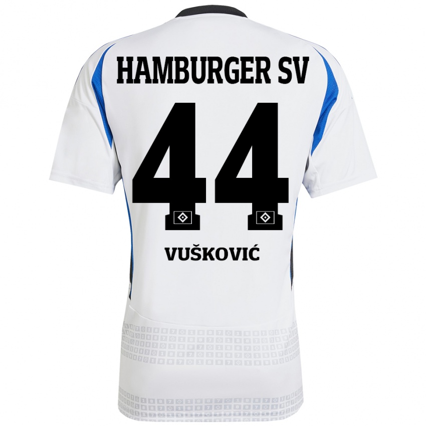 Femme Maillot Mario Vuskovic #44 Blanc Bleu Tenues Domicile 2024/25 T-Shirt Suisse