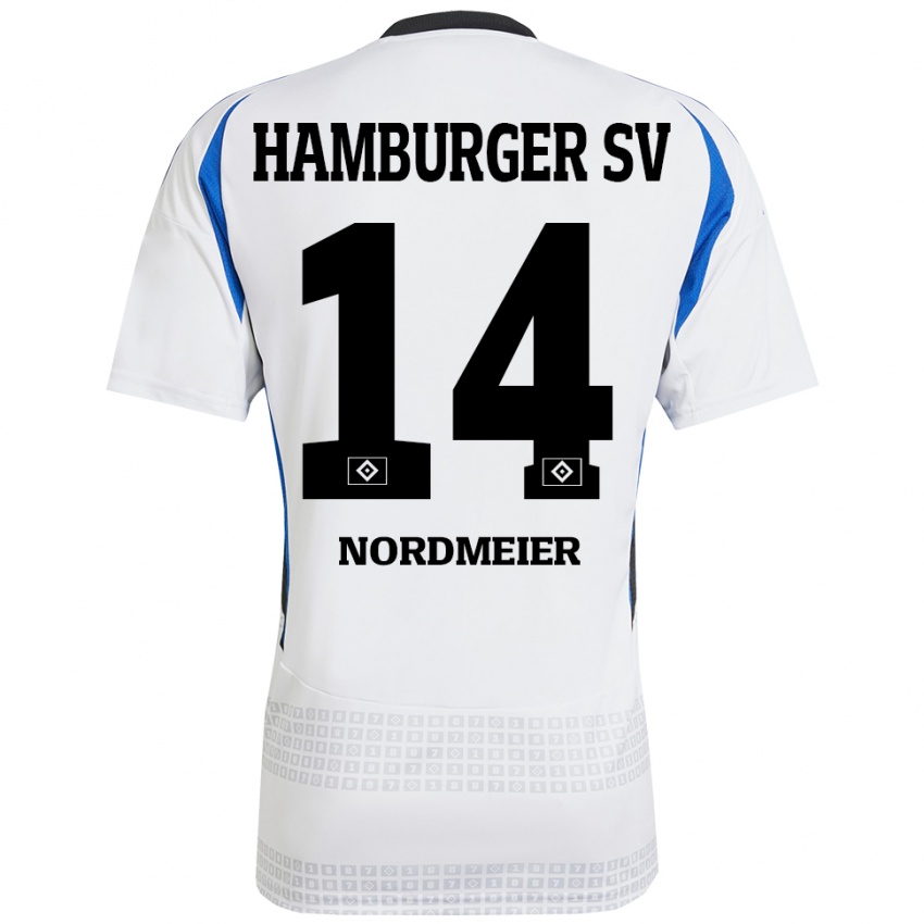 Femme Maillot Quentin Nordmeier #14 Blanc Bleu Tenues Domicile 2024/25 T-Shirt Suisse