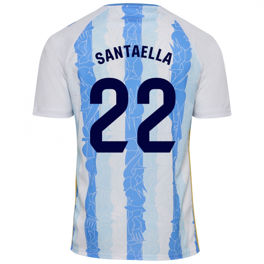 Femme Maillot Miguel Ángel Santaella #22 Blanc Bleu Tenues Domicile 2024/25 T-Shirt Suisse