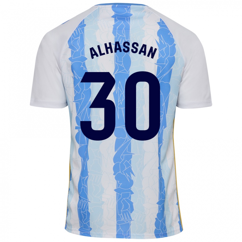 Femme Maillot Mubarak Alhassan #30 Blanc Bleu Tenues Domicile 2024/25 T-Shirt Suisse