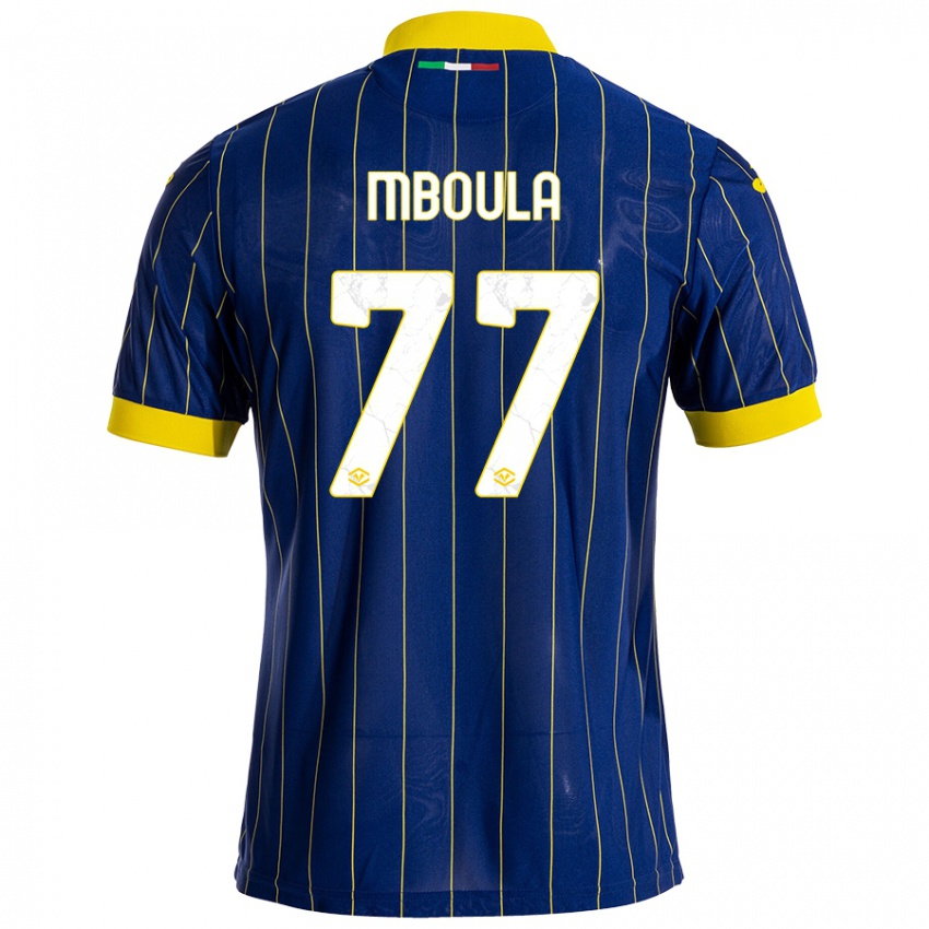 Femme Maillot Jordi Mboula #77 Bleu Jaune Tenues Domicile 2024/25 T-Shirt Suisse