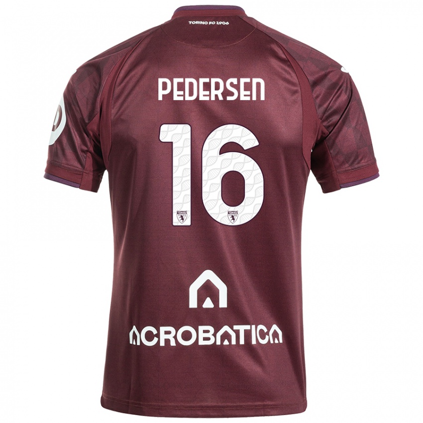 Femme Maillot Marcus Pedersen #16 Bordeaux Blanc Tenues Domicile 2024/25 T-Shirt Suisse