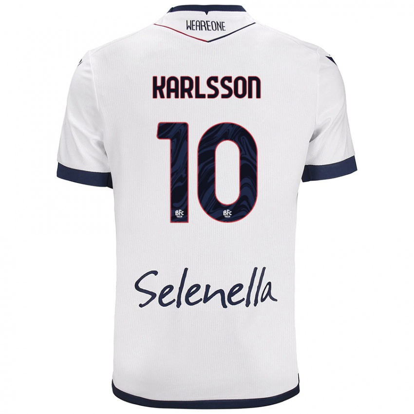 Femme Maillot Jesper Karlsson #10 Blanc Bleu Royal Tenues Extérieur 2024/25 T-Shirt Suisse