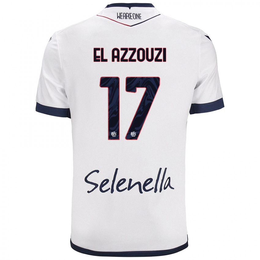 Femme Maillot Oussama El Azzouzi #17 Blanc Bleu Royal Tenues Extérieur 2024/25 T-Shirt Suisse