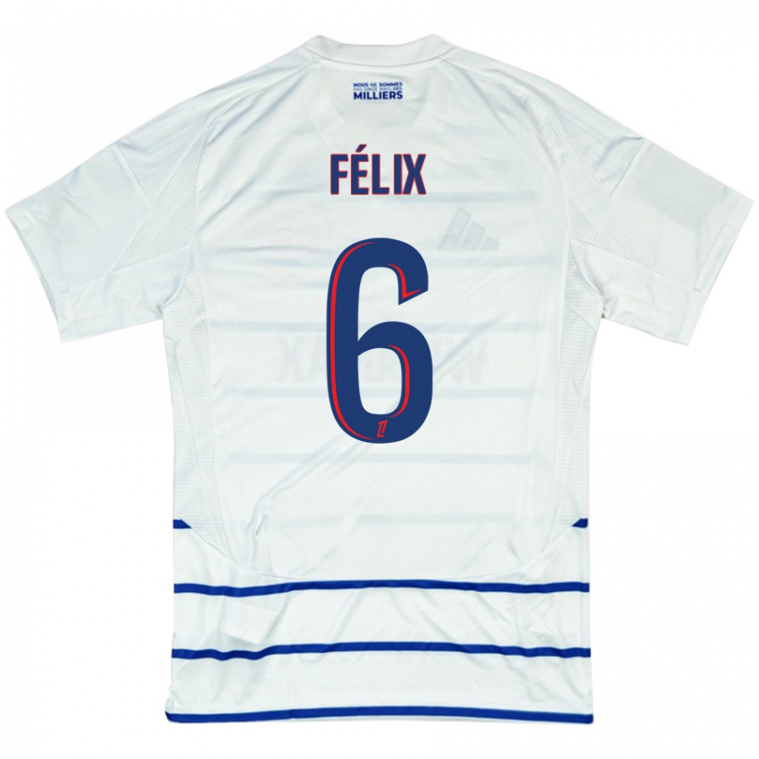 Femme Maillot Félix Lemaréchal #6 Blanc Bleu Tenues Extérieur 2024/25 T-Shirt Suisse