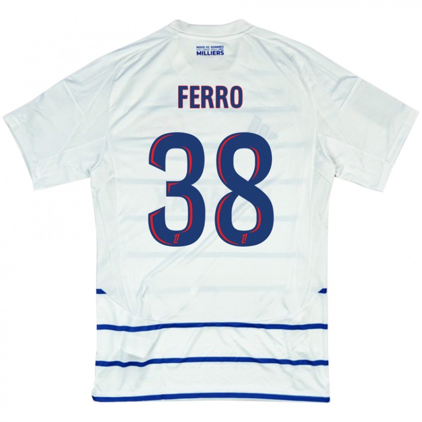 Femme Maillot Nolan Ferro #38 Blanc Bleu Tenues Extérieur 2024/25 T-Shirt Suisse