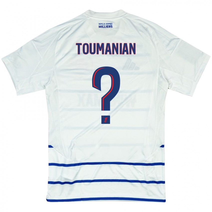 Femme Maillot Anthony Toumanian #0 Blanc Bleu Tenues Extérieur 2024/25 T-Shirt Suisse