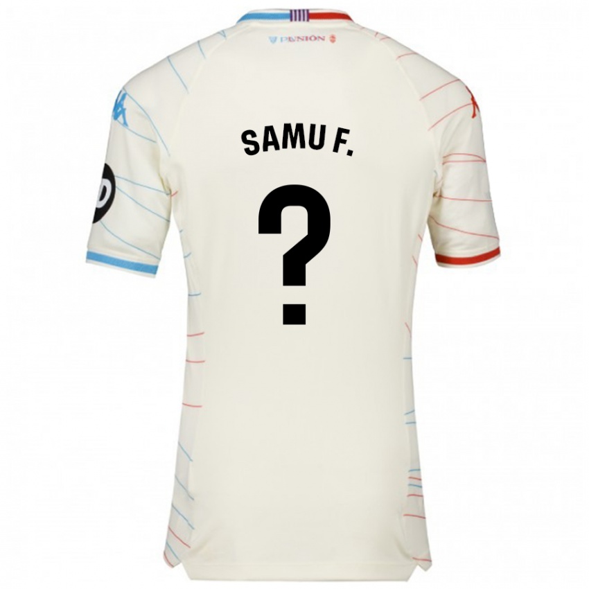 Femme Maillot Samu Fernández #0 Blanc Rouge Bleu Tenues Extérieur 2024/25 T-Shirt Suisse