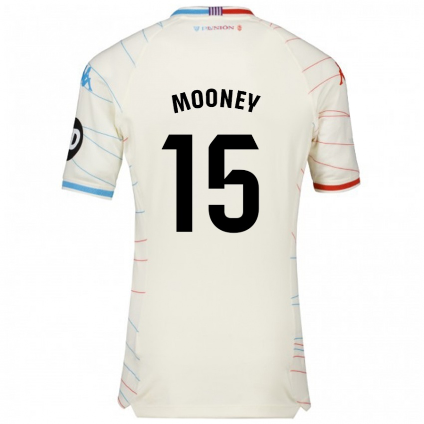 Femme Maillot Fionn Mooney #15 Blanc Rouge Bleu Tenues Extérieur 2024/25 T-Shirt Suisse