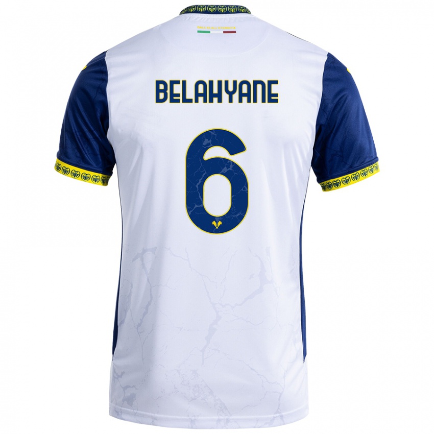 Femme Maillot Reda Belahyane #6 Blanc Bleu Tenues Extérieur 2024/25 T-Shirt Suisse