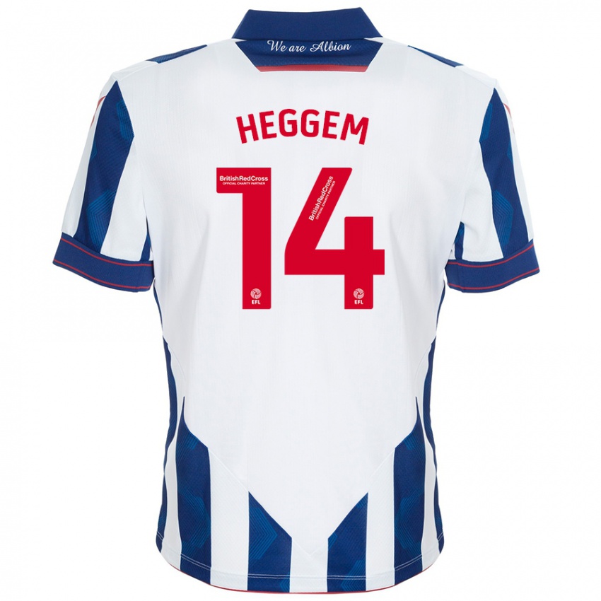 Enfant Maillot Torbjørn Heggem #14 Blanc Bleu Foncé Tenues Domicile 2024/25 T-Shirt Suisse