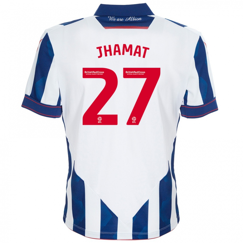 Enfant Maillot Simran Jhamat #27 Blanc Bleu Foncé Tenues Domicile 2024/25 T-Shirt Suisse