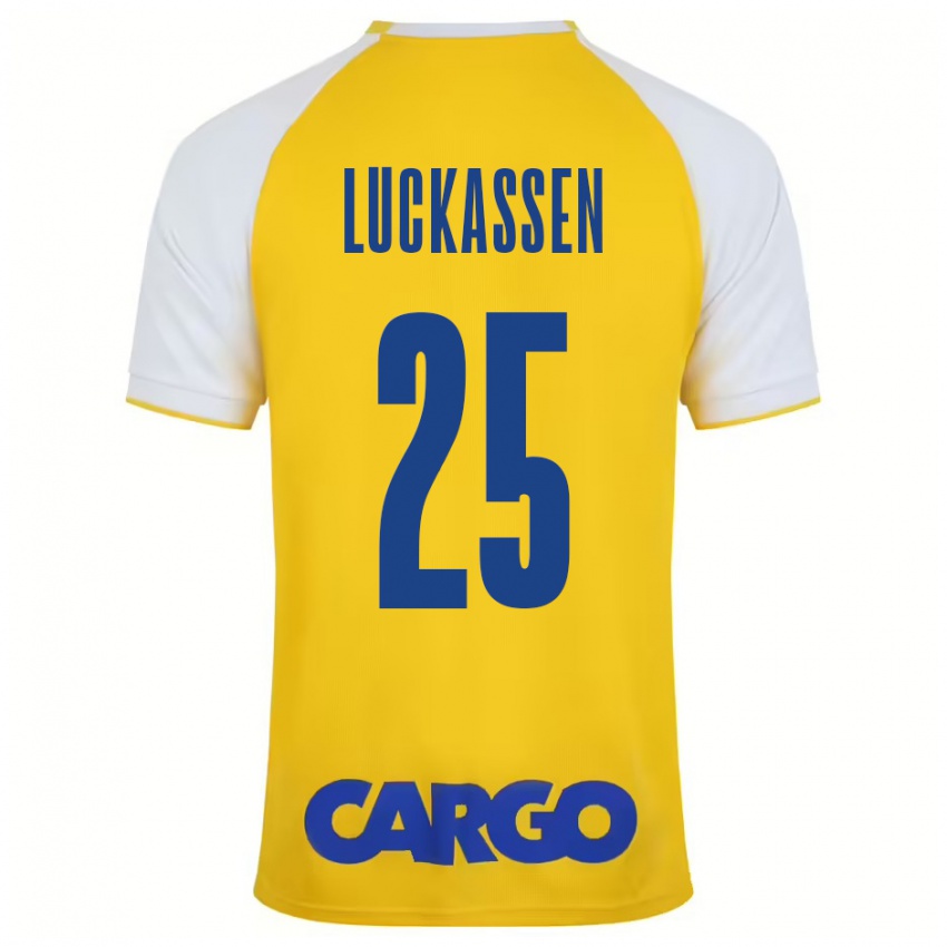 Kinder Derrick Luckassen #25 Gelb Weiß Heimtrikot Trikot 2024/25 T-Shirt Schweiz