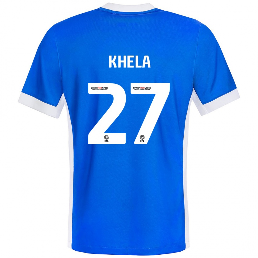 Enfant Maillot Brandon Khela #27 Bleu Blanc Tenues Domicile 2024/25 T-Shirt Suisse