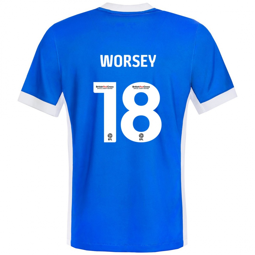 Enfant Maillot Louanne Worsey #18 Bleu Blanc Tenues Domicile 2024/25 T-Shirt Suisse