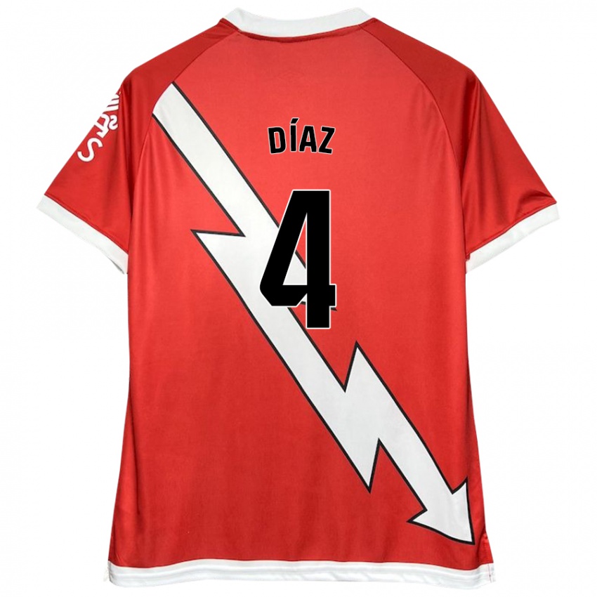 Enfant Maillot Pedro Díaz #4 Blanc Rouge Tenues Domicile 2024/25 T-Shirt Suisse