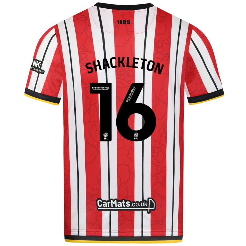 Enfant Maillot Jamie Shackleton #16 Rayures Blanches Rouges Tenues Domicile 2024/25 T-Shirt Suisse