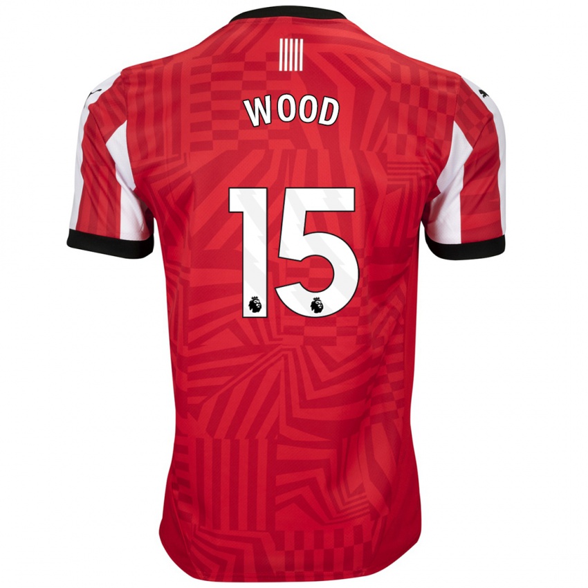 Enfant Maillot Nathan Wood #15 Rouge Blanc Tenues Domicile 2024/25 T-Shirt Suisse