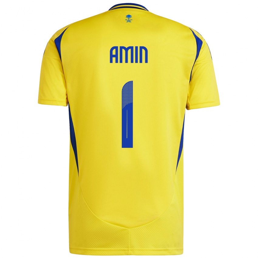 Enfant Maillot Amin Al-Bukhari #1 Jaune Bleu Tenues Domicile 2024/25 T-Shirt Suisse