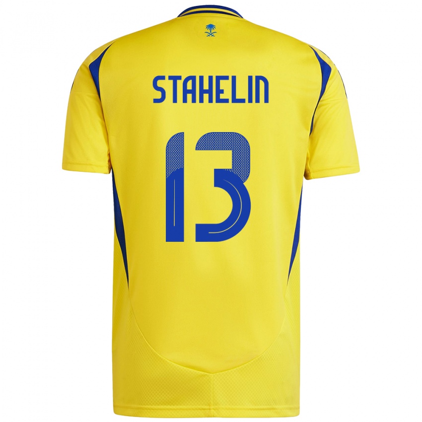 Enfant Maillot Izabela Stahelin #13 Jaune Bleu Tenues Domicile 2024/25 T-Shirt Suisse