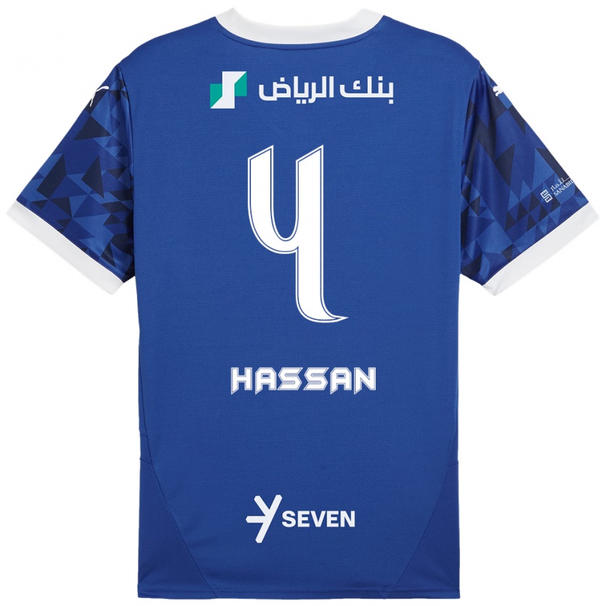 Kinder Eman Hassan #4 Dunkelblau Weiß Heimtrikot Trikot 2024/25 T-Shirt Schweiz