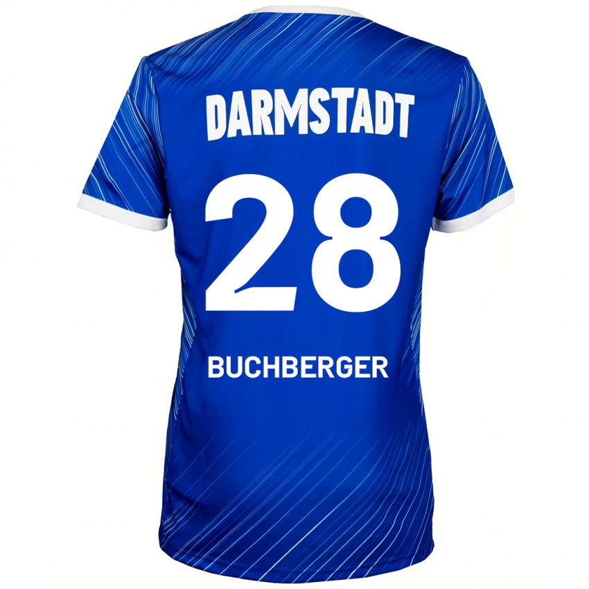 Kinder Jonas Buchberger #28 Blau Weiß Heimtrikot Trikot 2024/25 T-Shirt Schweiz