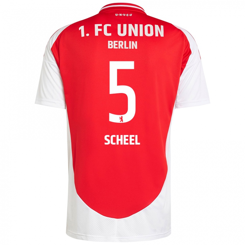 Enfant Maillot Luca Scheel #5 Rouge Blanc Tenues Domicile 2024/25 T-Shirt Suisse