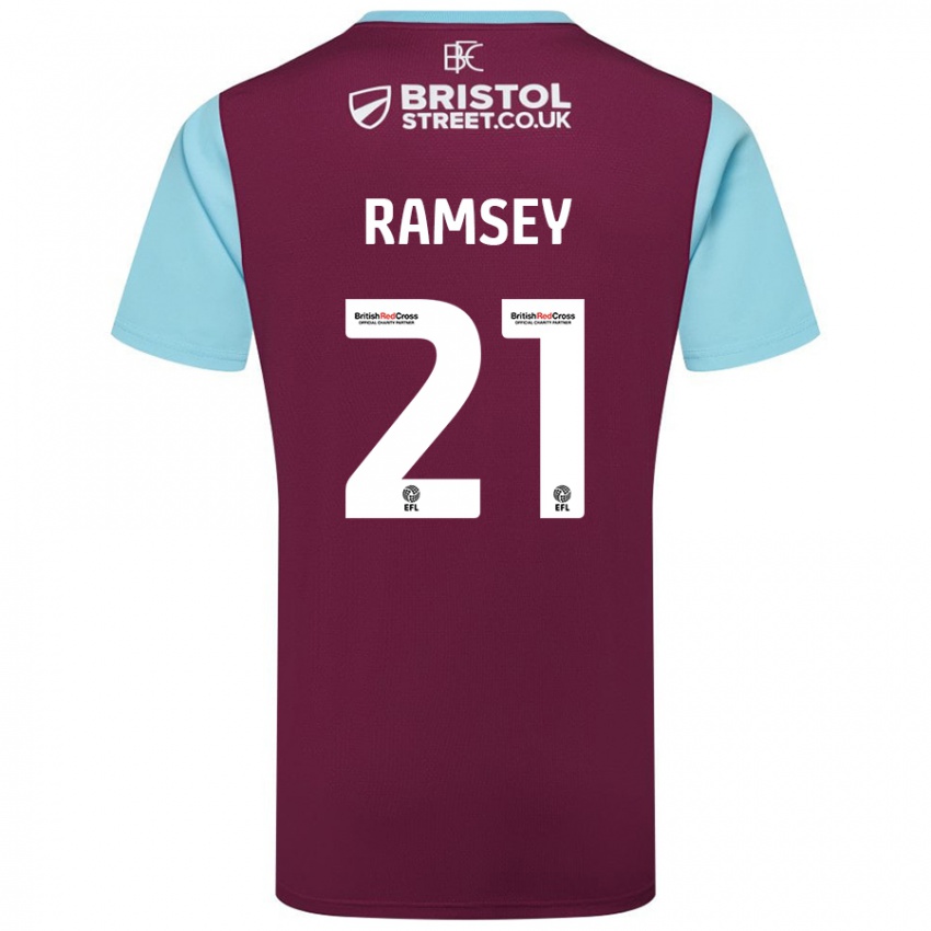 Kinder Aaron Ramsey #21 Burgunderrot Himmelblau Heimtrikot Trikot 2024/25 T-Shirt Schweiz