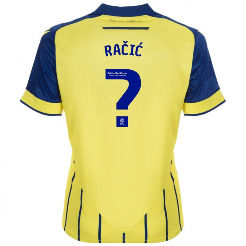 Enfant Maillot Uroš Račić #0 Jaune Bleu Tenues Extérieur 2024/25 T-Shirt Suisse