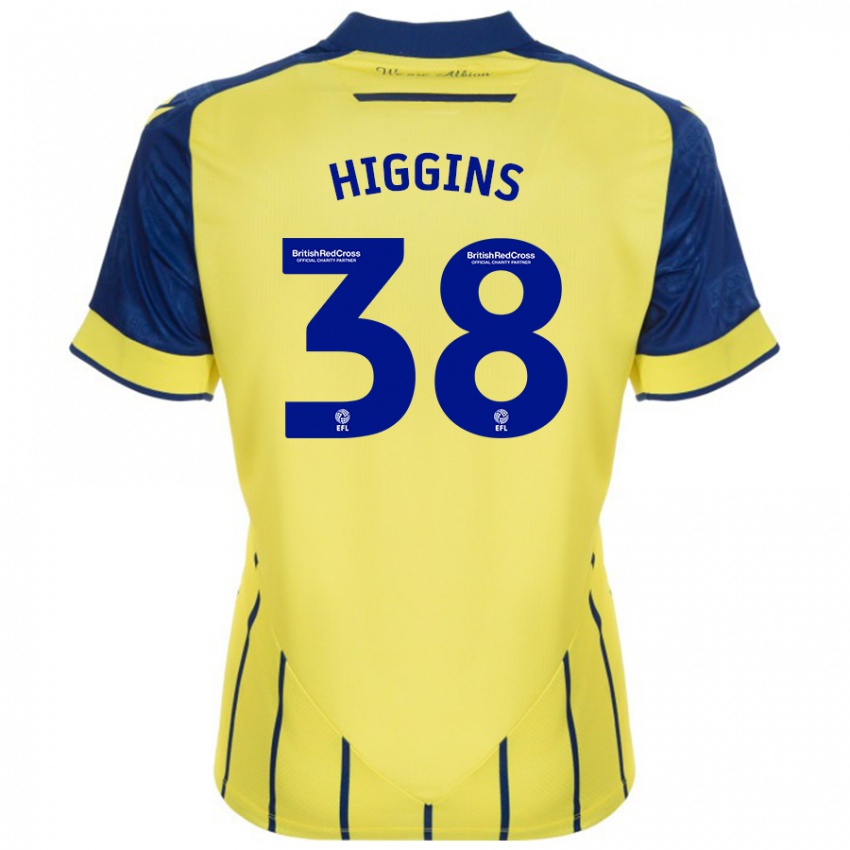 Enfant Maillot Akeel Higgins #38 Jaune Bleu Tenues Extérieur 2024/25 T-Shirt Suisse