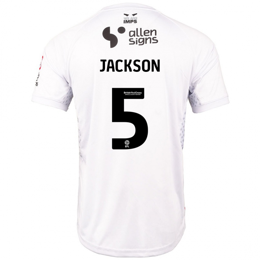 Enfant Maillot Adam Jackson #5 Rouge Blanc Tenues Extérieur 2024/25 T-Shirt Suisse