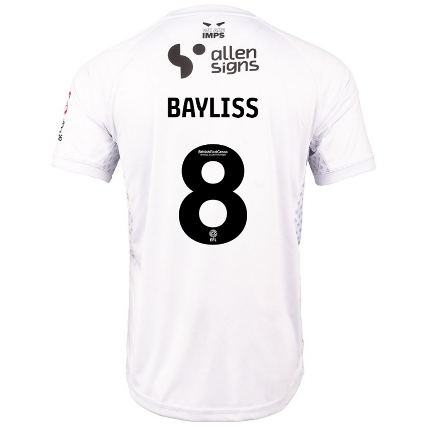 Enfant Maillot Tom Bayliss #8 Rouge Blanc Tenues Extérieur 2024/25 T-Shirt Suisse