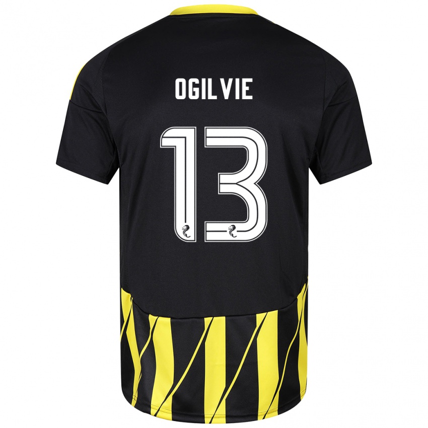 Enfant Maillot Francesca Ogilvie #13 Noir Jaune Tenues Extérieur 2024/25 T-Shirt Suisse