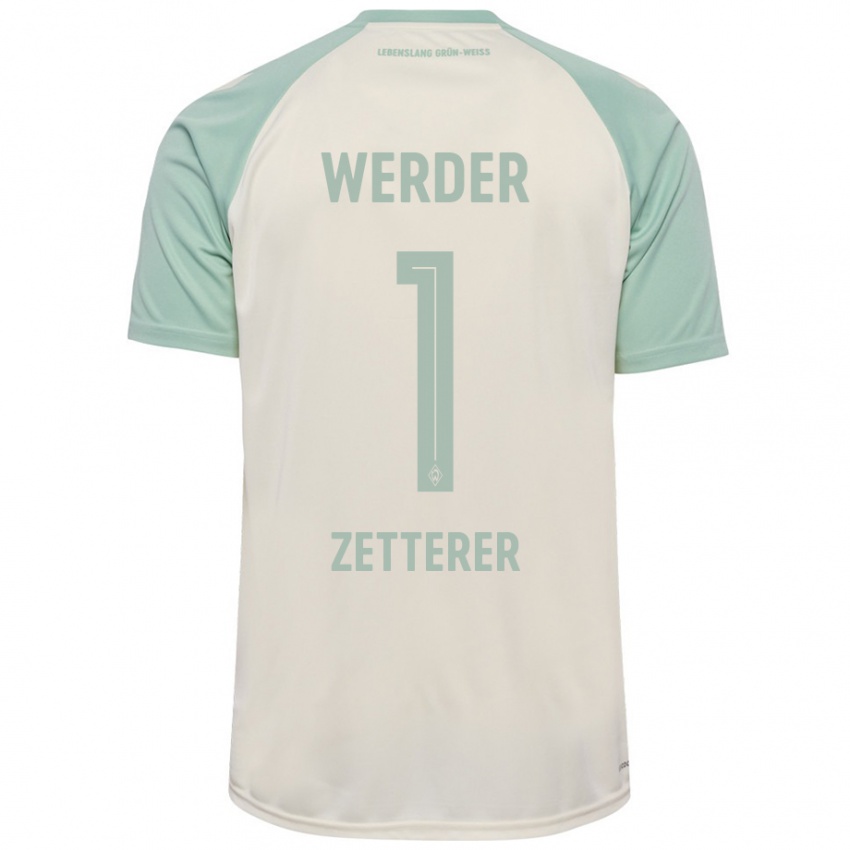 Kinder Michael Zetterer #1 Cremeweiß Hellgrün Auswärtstrikot Trikot 2024/25 T-Shirt Schweiz