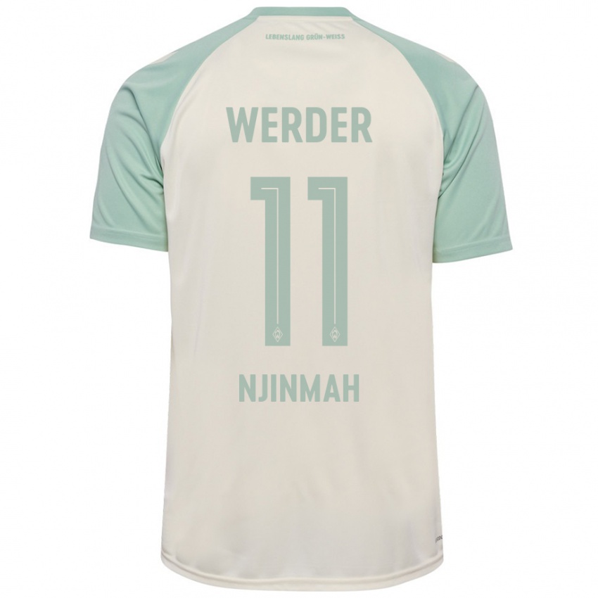 Enfant Maillot Justin Njinmah #11 Blanc Cassé Vert Clair Tenues Extérieur 2024/25 T-Shirt Suisse