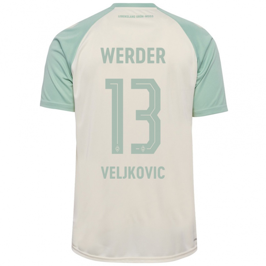 Kinder Milos Veljkovic #13 Cremeweiß Hellgrün Auswärtstrikot Trikot 2024/25 T-Shirt Schweiz