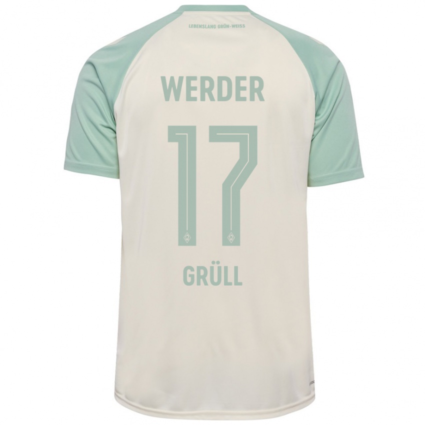 Enfant Maillot Marco Grüll #17 Blanc Cassé Vert Clair Tenues Extérieur 2024/25 T-Shirt Suisse