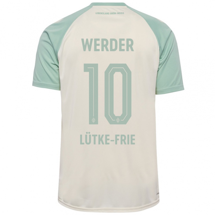 Kinder Dennis Lütke-Frie #10 Cremeweiß Hellgrün Auswärtstrikot Trikot 2024/25 T-Shirt Schweiz