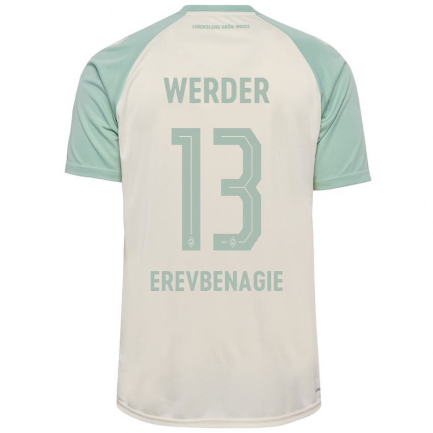 Enfant Maillot Paul Erevbenagie #13 Blanc Cassé Vert Clair Tenues Extérieur 2024/25 T-Shirt Suisse