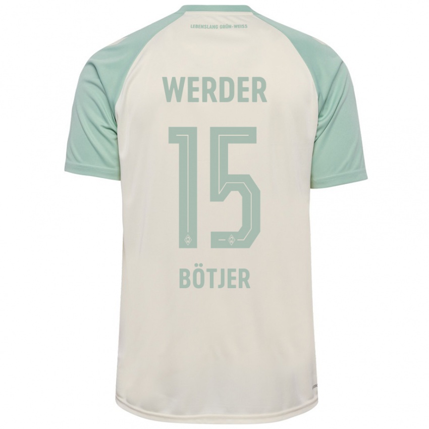 Enfant Maillot Linus Bötjer #15 Blanc Cassé Vert Clair Tenues Extérieur 2024/25 T-Shirt Suisse