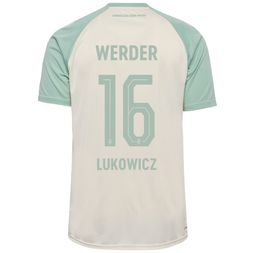 Kinder Maik Lukowicz #16 Cremeweiß Hellgrün Auswärtstrikot Trikot 2024/25 T-Shirt Schweiz