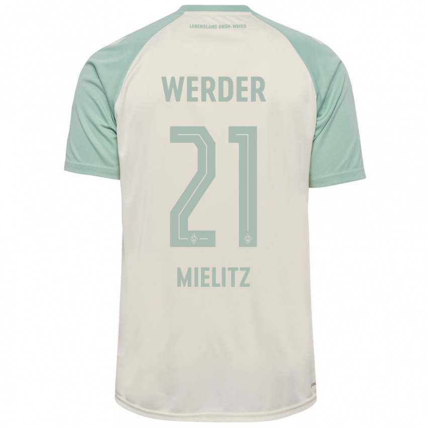 Enfant Maillot Sebastian Mielitz #21 Blanc Cassé Vert Clair Tenues Extérieur 2024/25 T-Shirt Suisse