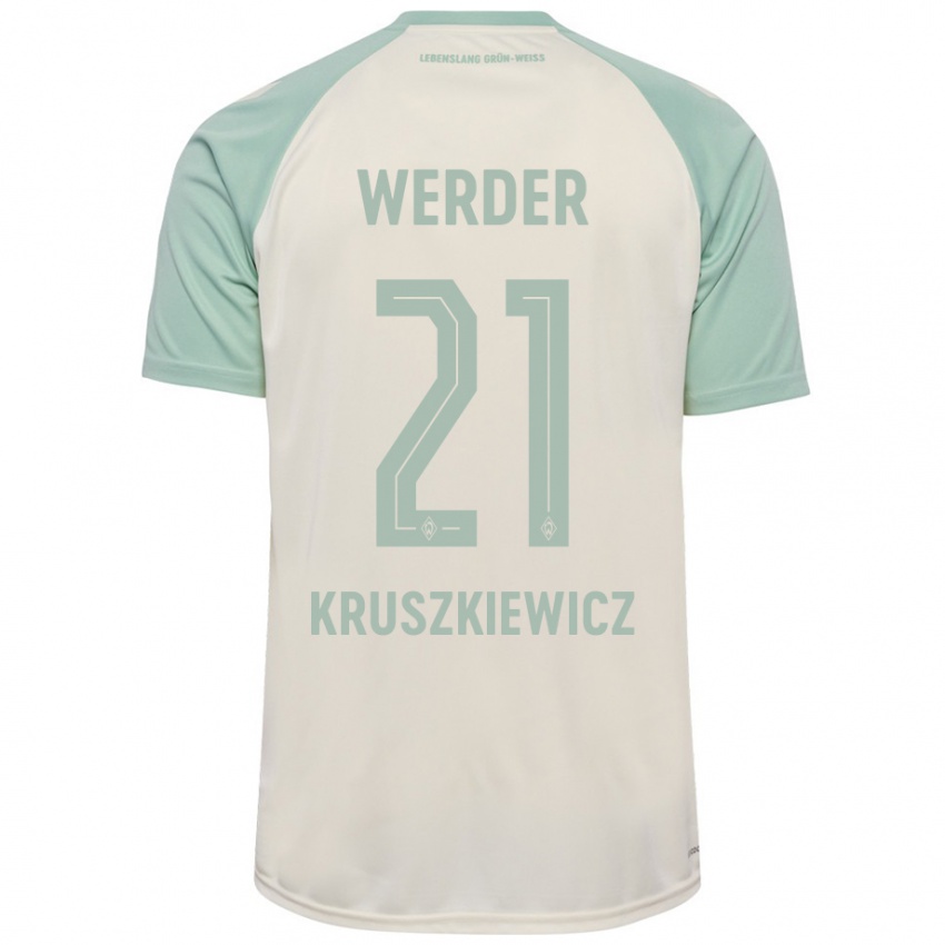 Kinder Jakub Kruszkiewicz #21 Cremeweiß Hellgrün Auswärtstrikot Trikot 2024/25 T-Shirt Schweiz