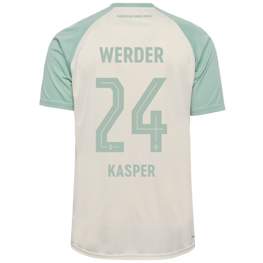 Enfant Maillot Dominik Kasper #24 Blanc Cassé Vert Clair Tenues Extérieur 2024/25 T-Shirt Suisse