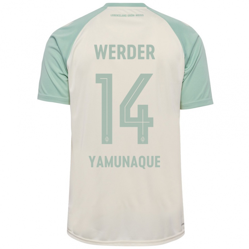 Kinder Rafael Pascual Ramirez Yamunaque #14 Cremeweiß Hellgrün Auswärtstrikot Trikot 2024/25 T-Shirt Schweiz