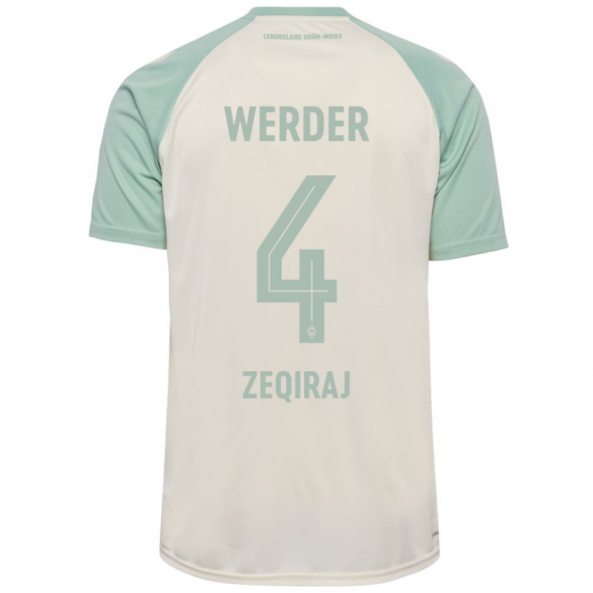 Kinder Leon Zeqiraj #4 Cremeweiß Hellgrün Auswärtstrikot Trikot 2024/25 T-Shirt Schweiz