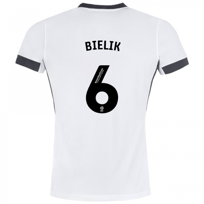 Enfant Maillot Krystian Bielik #6 Blanc Noir Tenues Extérieur 2024/25 T-Shirt Suisse