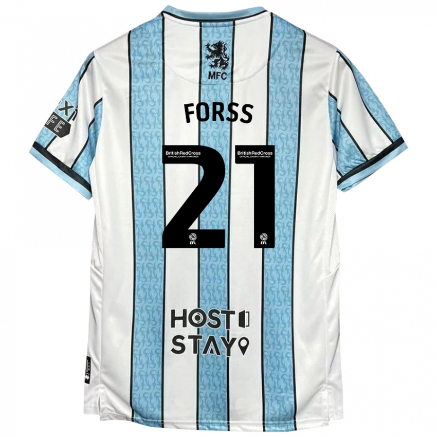 Kinder Marcus Forss #21 Weiß Blau Auswärtstrikot Trikot 2024/25 T-Shirt Schweiz