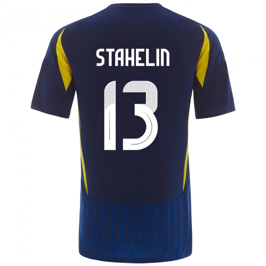 Enfant Maillot Izabela Stahelin #13 Bleu Jaune Tenues Extérieur 2024/25 T-Shirt Suisse